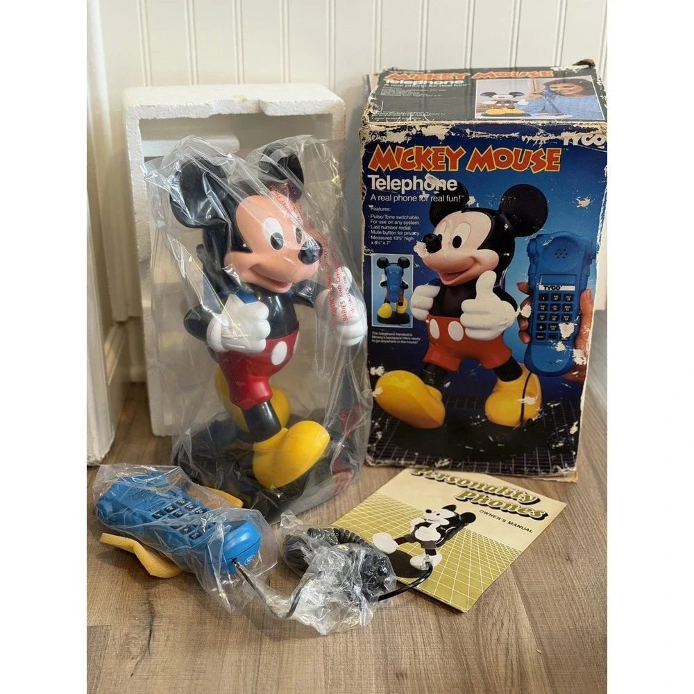 VINTAGE 1986 Mickey Mouse Corded Telephone Disney Tyco NEW, NEVER USED!
